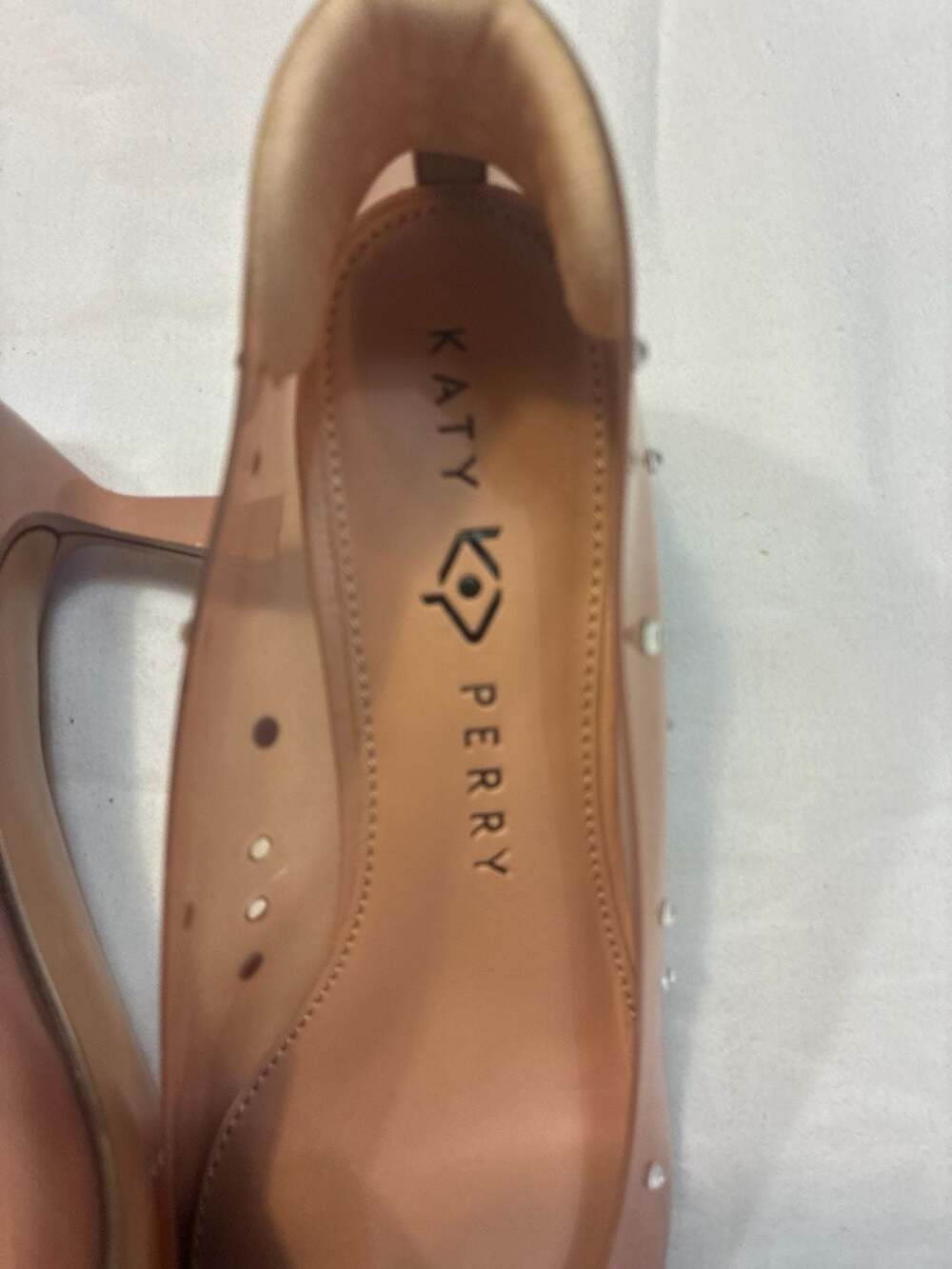 Katy Perry Women's The Golden Studded PVC Pointed Toe Kitten Heel Pumps, Tan - Picture 4 of 7